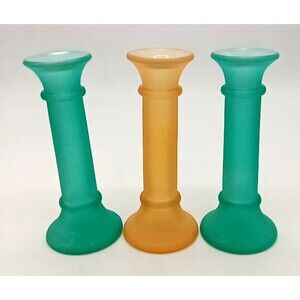 Vintage Indiana Glass Lot Of 3 Frosted Candle Holder/ Bud Vases